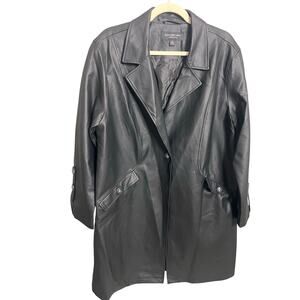 Andrew Marc New York Soft Black Thin Leather Coat Men's Size L Button Collared